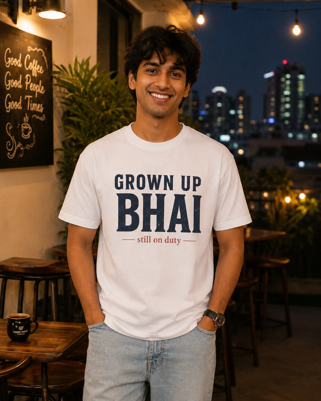 Grown Up Bhai / Grown Up Behen Personalised Unisex T-Shirt - Regular Fit - White - product gallery