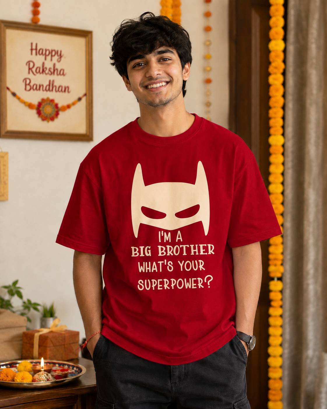 Brother Superpower Personalised T-Shirt - Oversized - Red - product gallery
