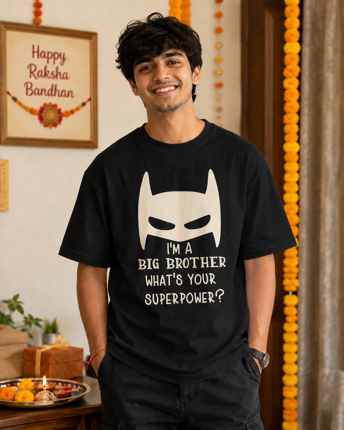 Brother Superpower Personalised T-Shirt - Oversized - Black - product gallery