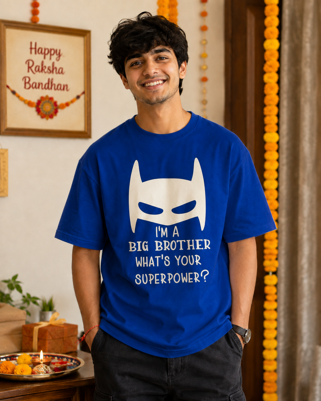 Brother Superpower Personalised T-Shirt - Oversized - Royal Blue & Blue - product gallery