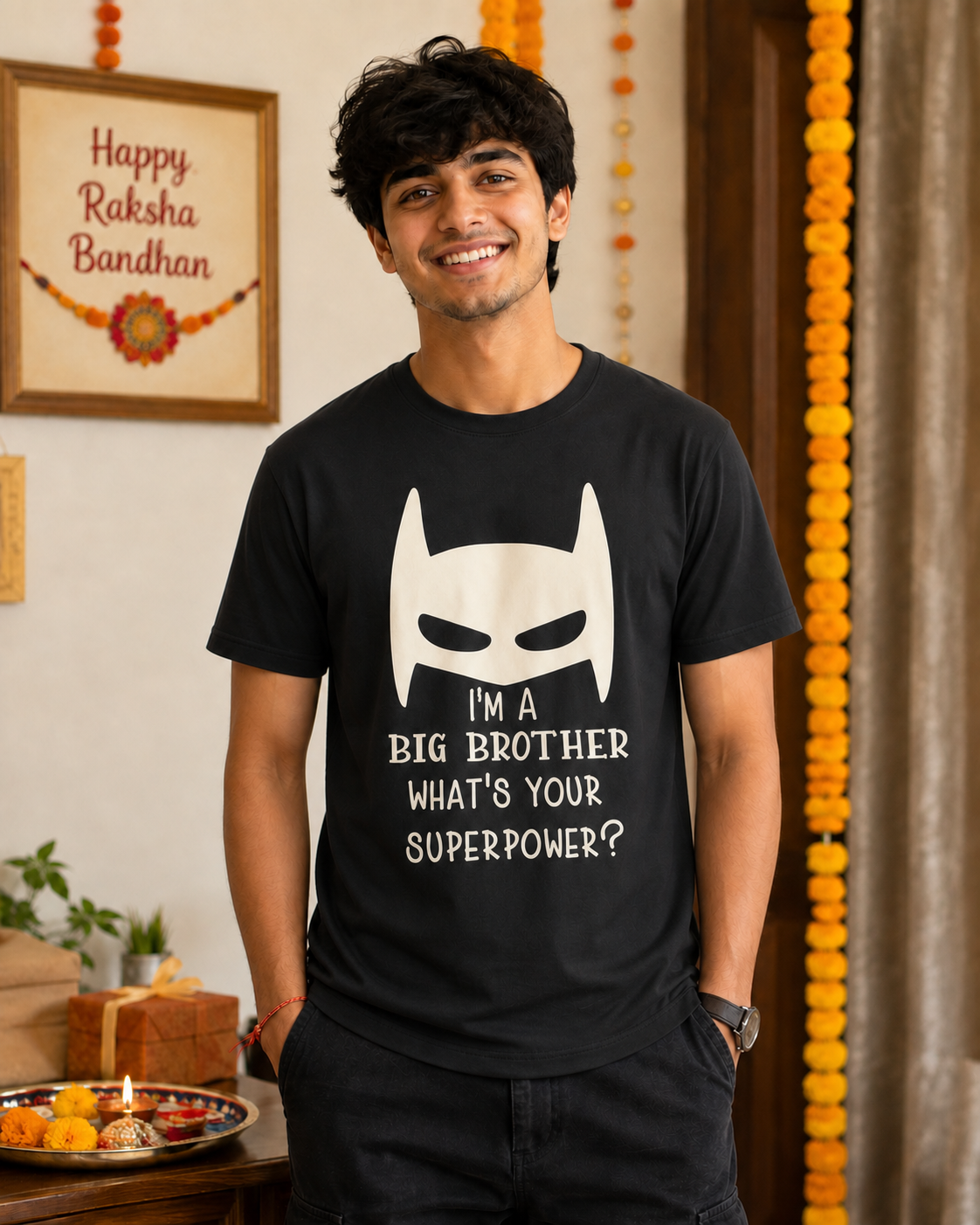 Brother Superpower Personalised T-Shirt - Regular Fit - Black - product gallery
