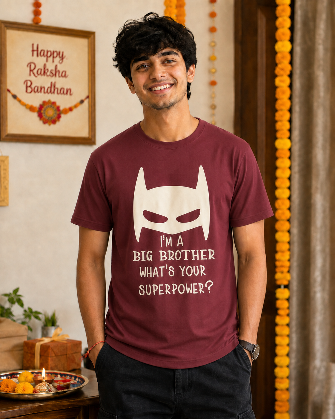 Brother Superpower Personalised T-Shirt - Regular Fit - Maroon - product gallery