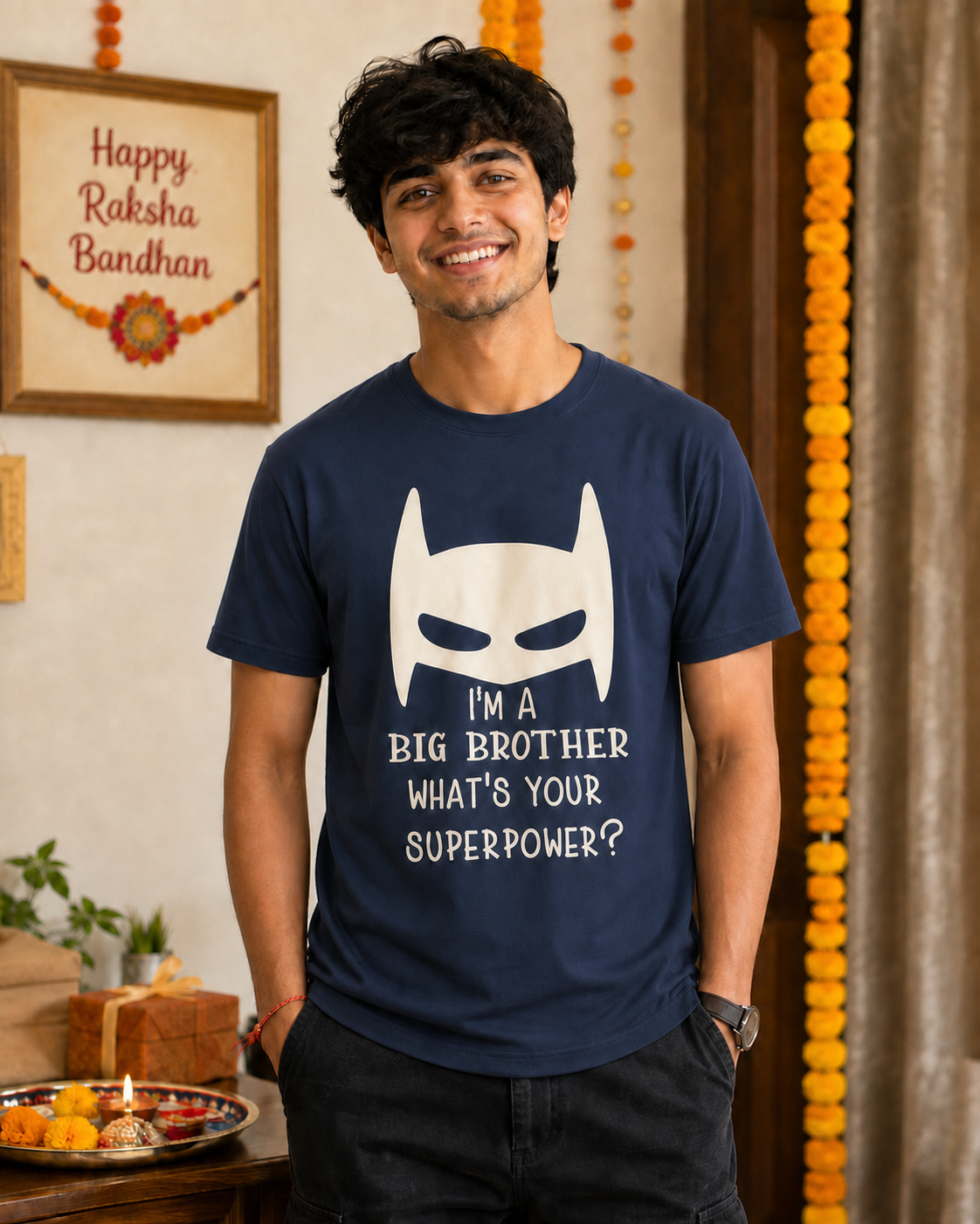 Brother Superpower Personalised T-Shirt - Regular Fit - Navy Blue & Blue - product gallery
