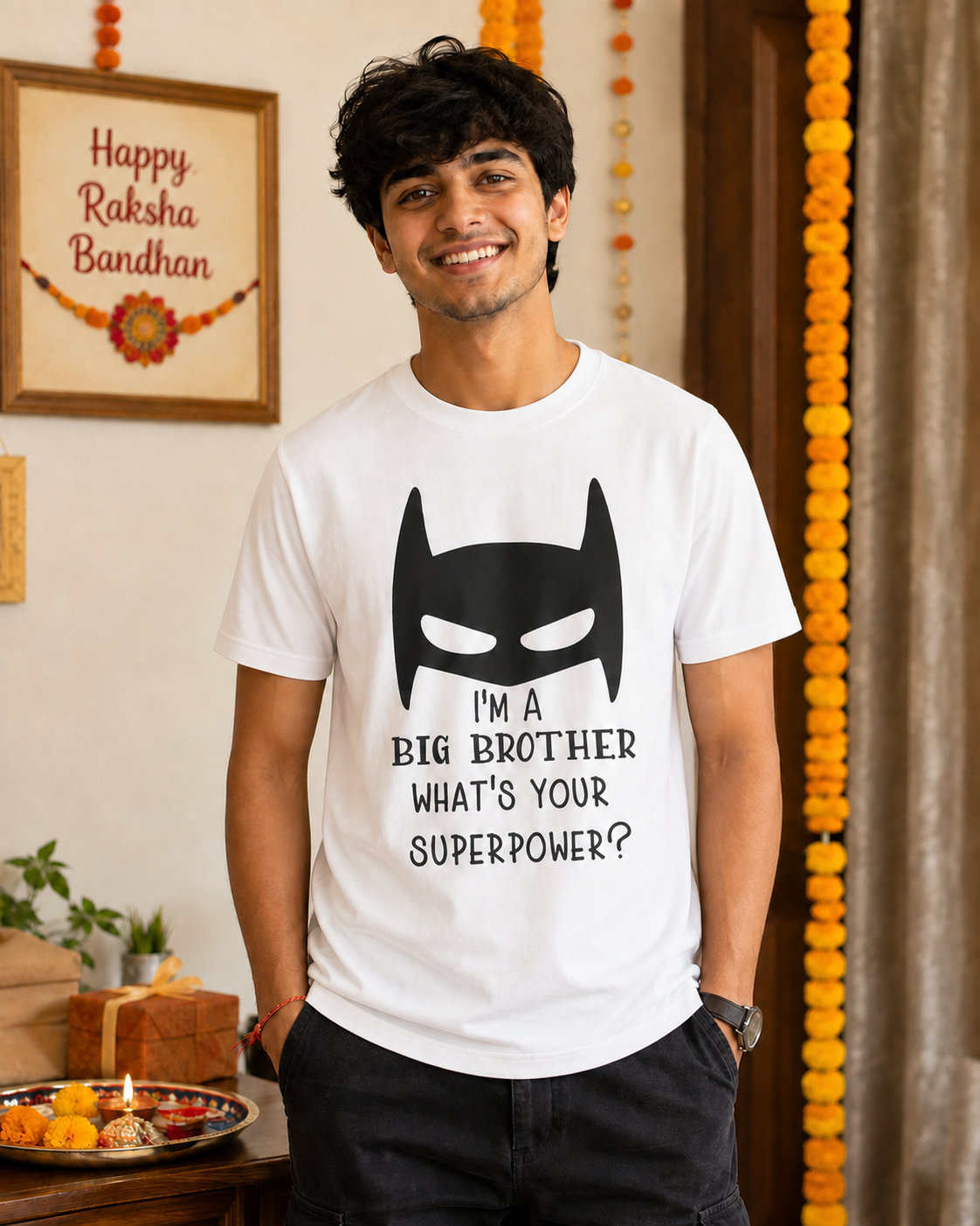 Brother Superpower Personalised T-Shirt - Regular Fit - White - product gallery