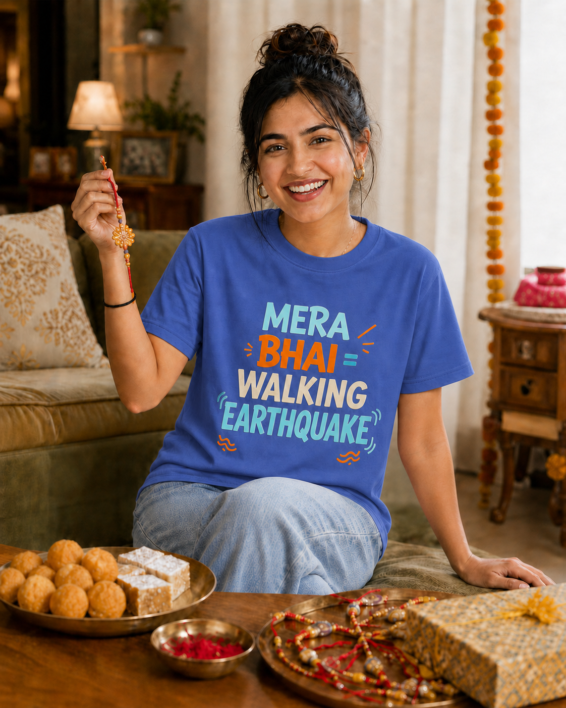 Mera Bhai Walking Earthquake / Meri Behen Nonstop Drama Personalised Unisex T-Shirt - Regular Fit - product gallery