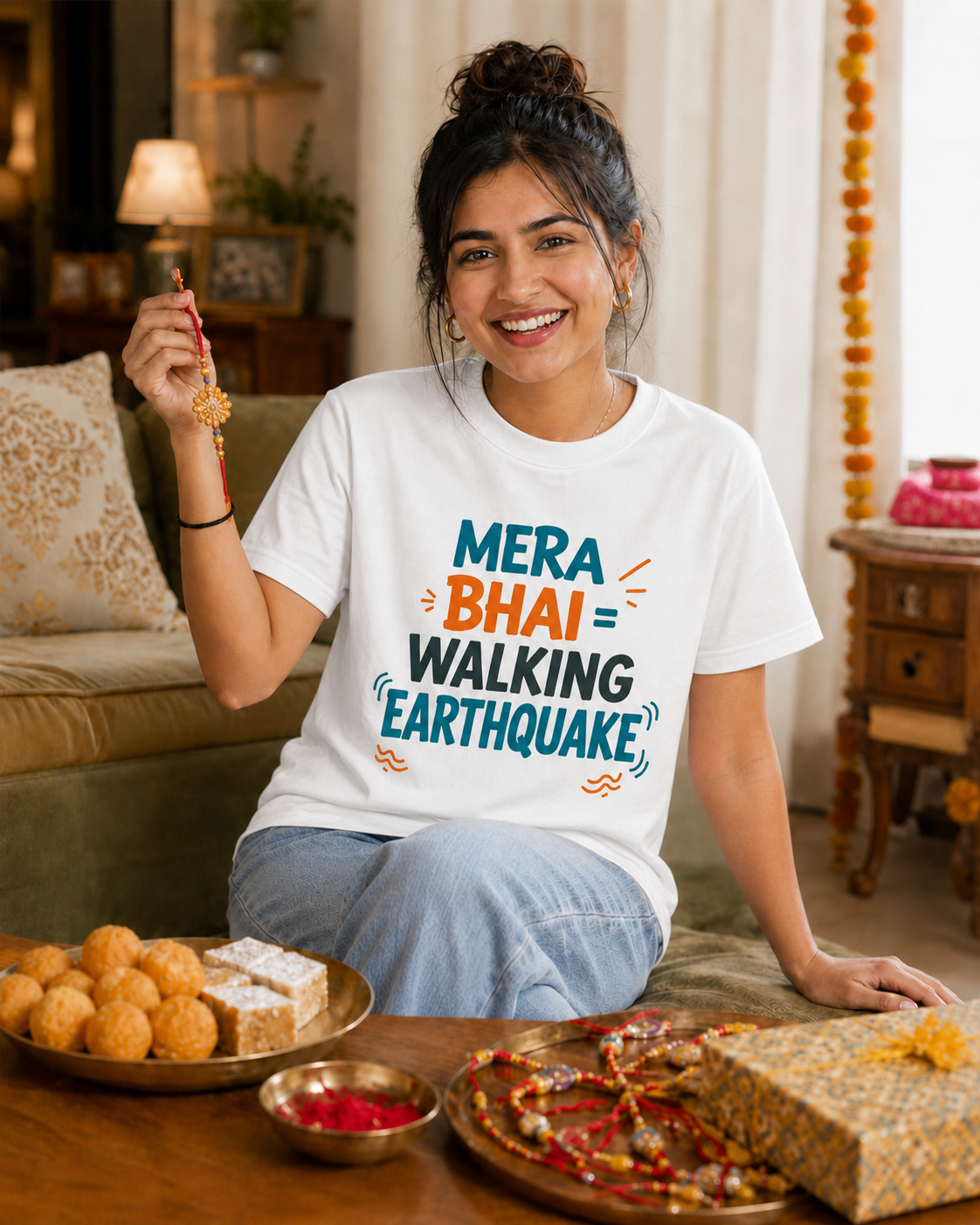 Mera Bhai Walking Earthquake / Meri Behen Nonstop Drama Personalised Unisex T-Shirt - Regular Fit - product gallery