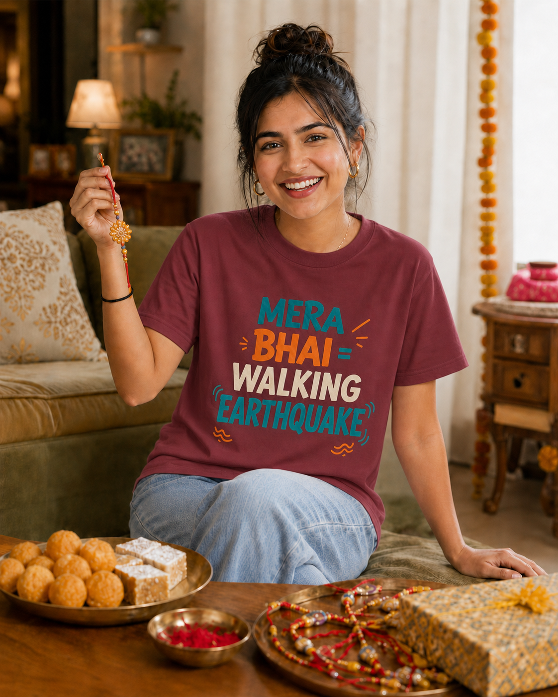 Mera Bhai Walking Earthquake / Meri Behen Nonstop Drama Personalised Unisex T-Shirt - Regular Fit - product gallery