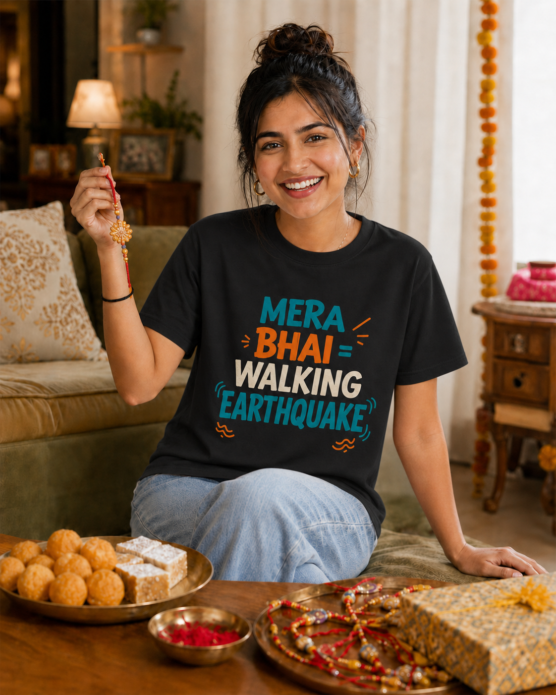 Mera Bhai Walking Earthquake / Meri Behen Nonstop Drama Personalised Unisex T-Shirt - Regular Fit - product gallery