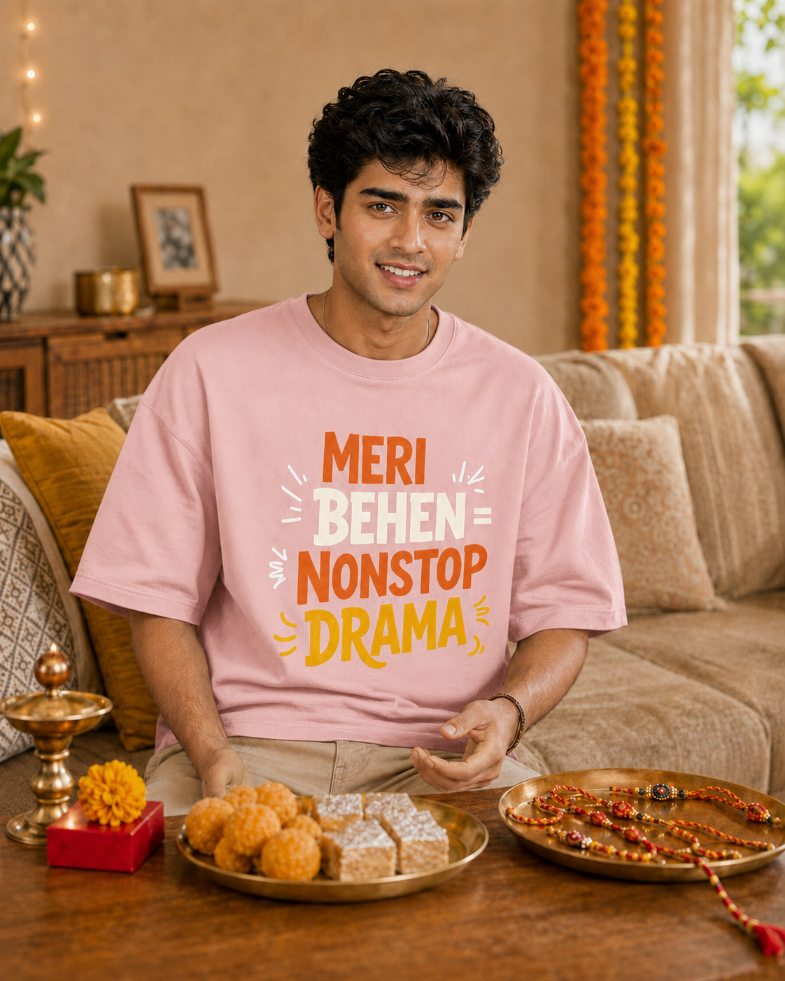 Mera Bhai Walking Earthquake / Meri Behen Nonstop Drama Personalised Unisex T-Shirt - Oversized - product gallery