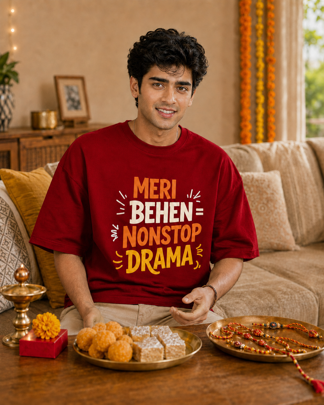 Mera Bhai Walking Earthquake / Meri Behen Nonstop Drama Personalised Unisex T-Shirt - Oversized - product gallery