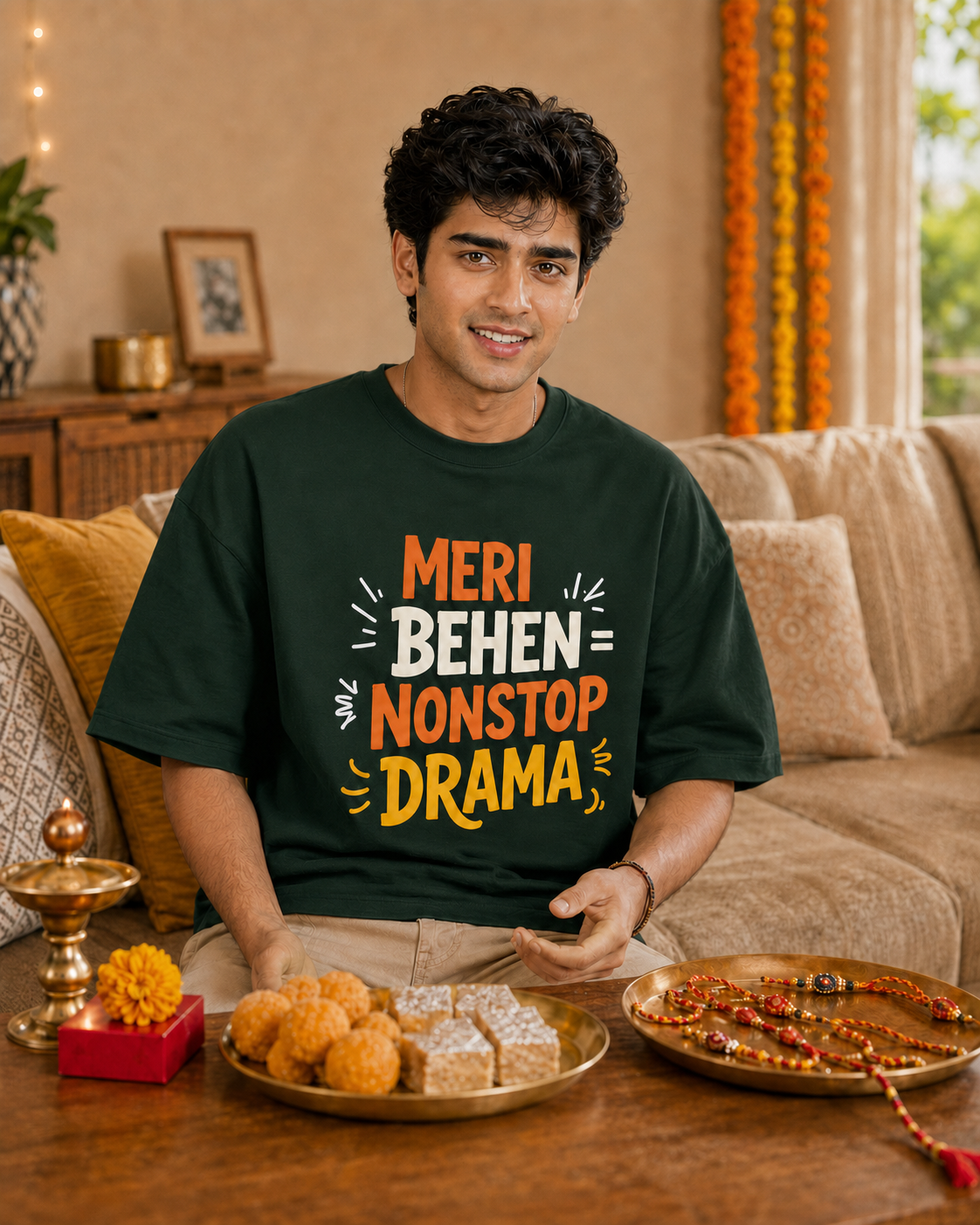 Mera Bhai Walking Earthquake / Meri Behen Nonstop Drama Personalised Unisex T-Shirt - Oversized - product gallery