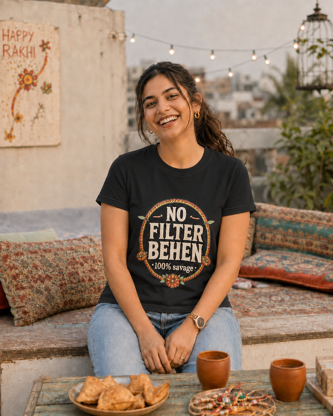 No Filter Bhai / Behen Personalised Unisex T-Shirt - Regular Fit - Black - product gallery