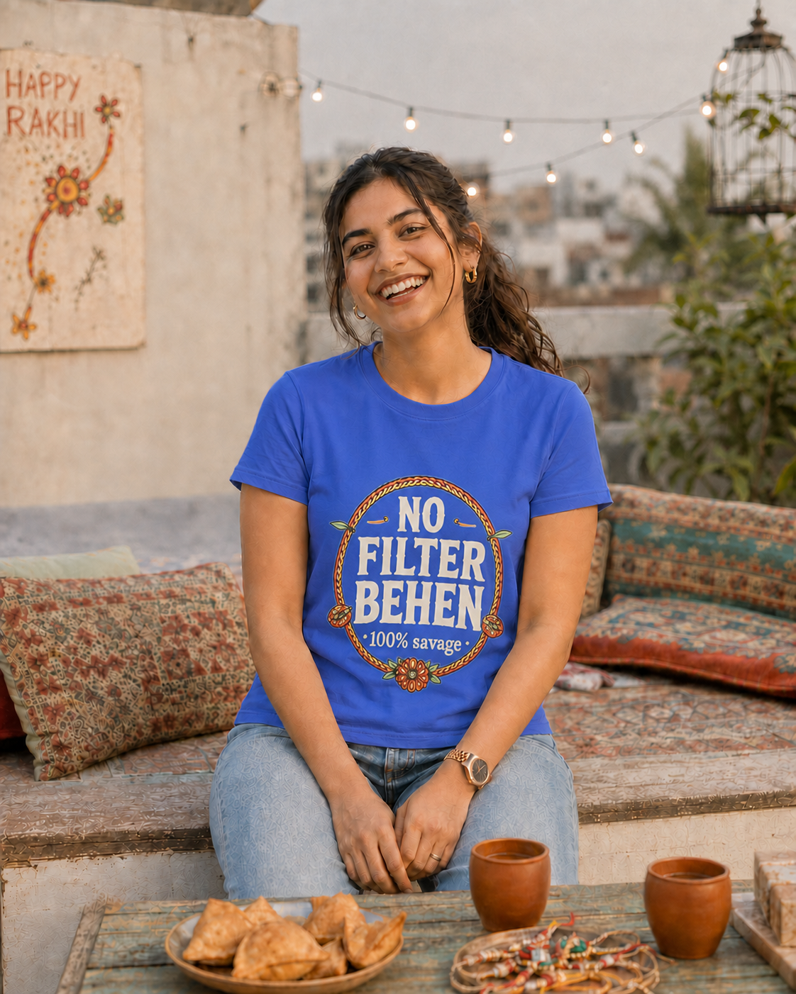 No Filter Bhai / Behen Personalised Unisex T-Shirt - Regular Fit - Blue - product gallery
