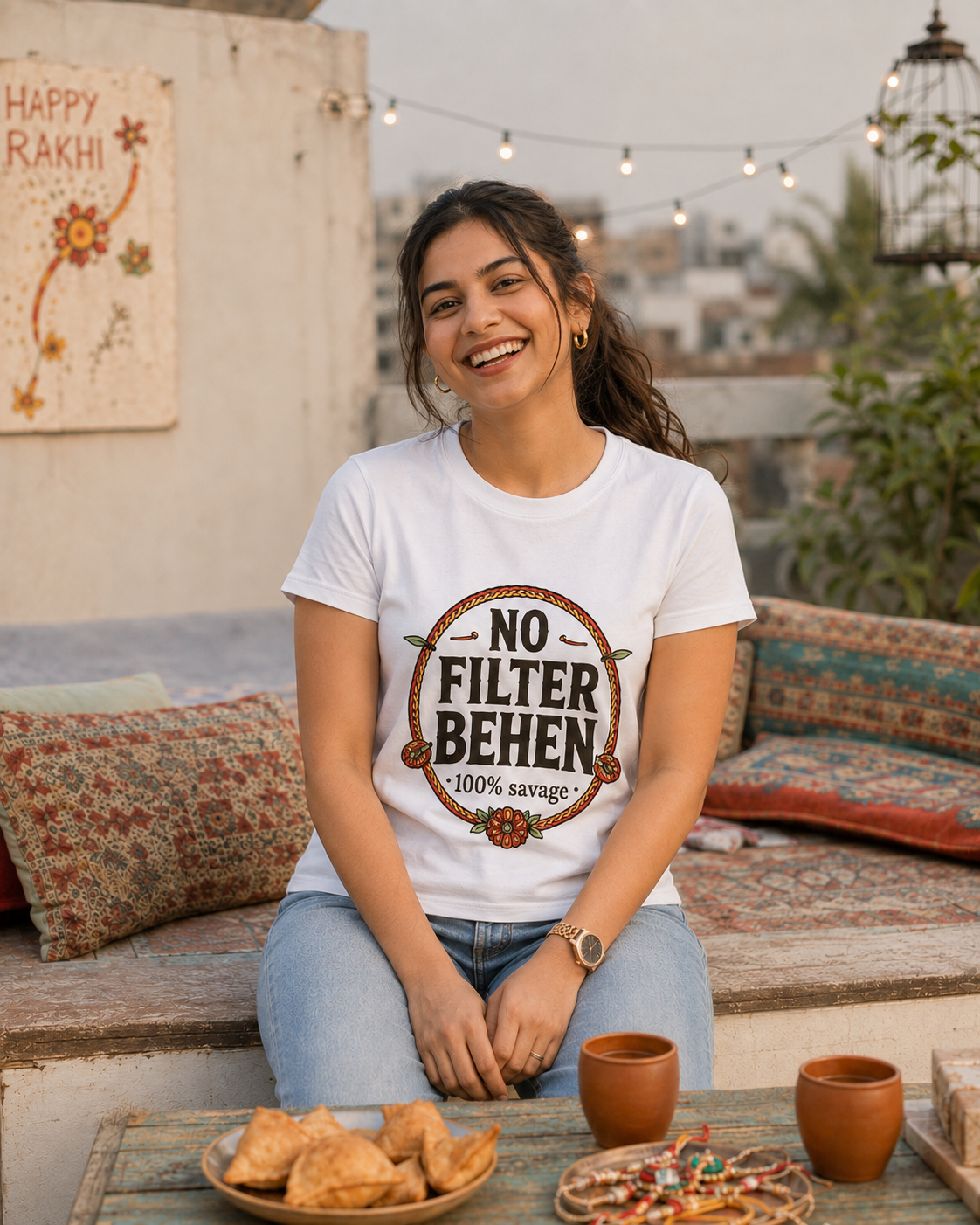 No Filter Bhai / Behen Personalised Unisex T-Shirt - Regular Fit - White - product gallery