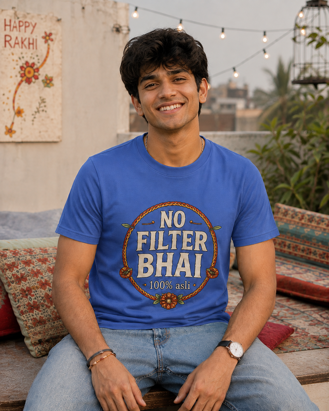 No Filter Bhai / Behen Personalised Unisex T-Shirt - Regular Fit - Blue - product gallery