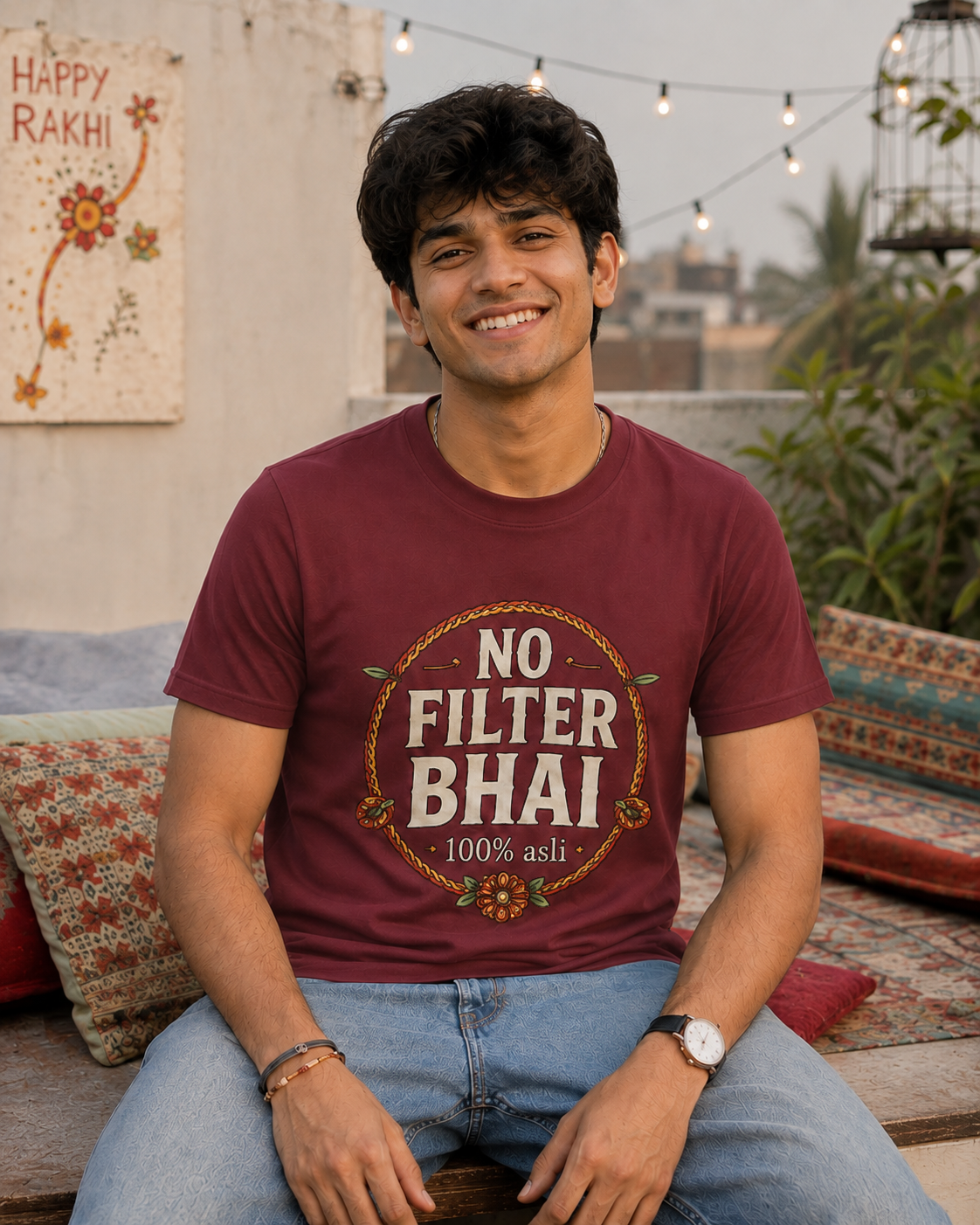 No Filter Bhai / Behen Personalised Unisex T-Shirt - Regular Fit - Maroon - product gallery