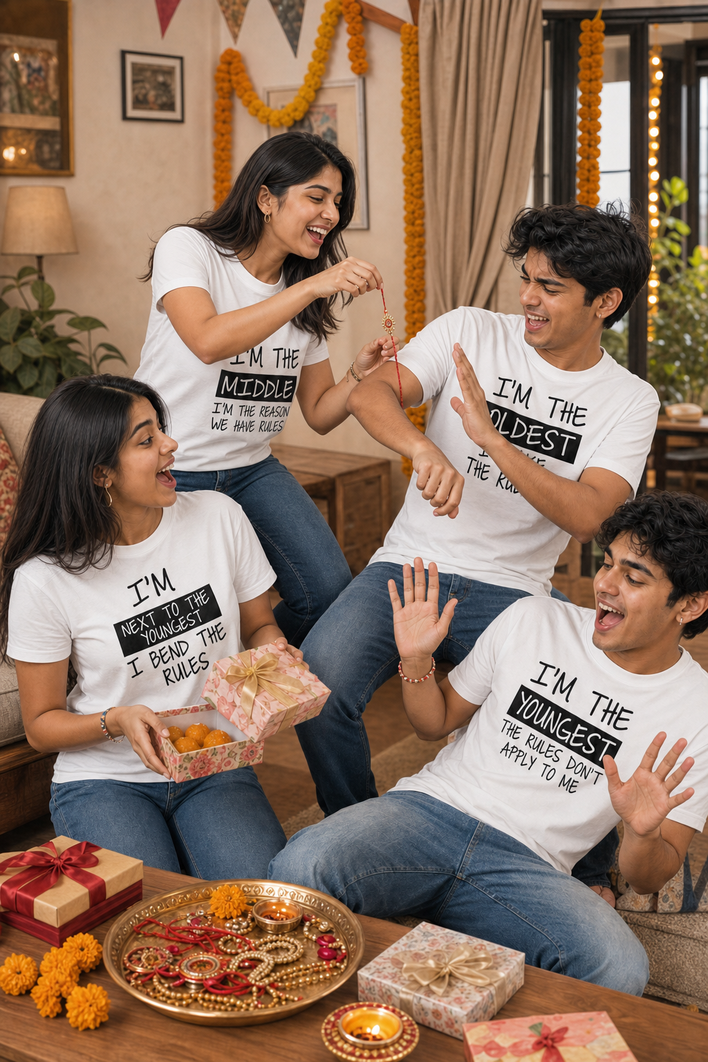 Oldest / Middle / Youngest Sibling Personalised Unisex T-Shirt - Regular Fit - White - product gallery