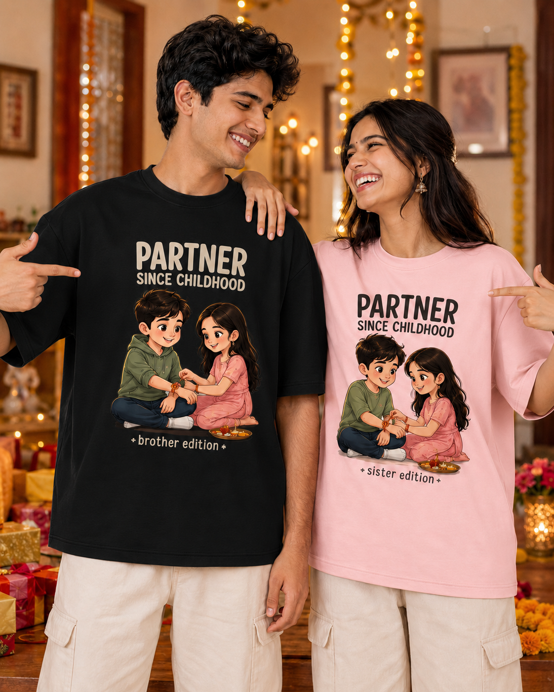 Partner Since Childhood Personalised Unisex T-Shirt - Oversized - product gallery