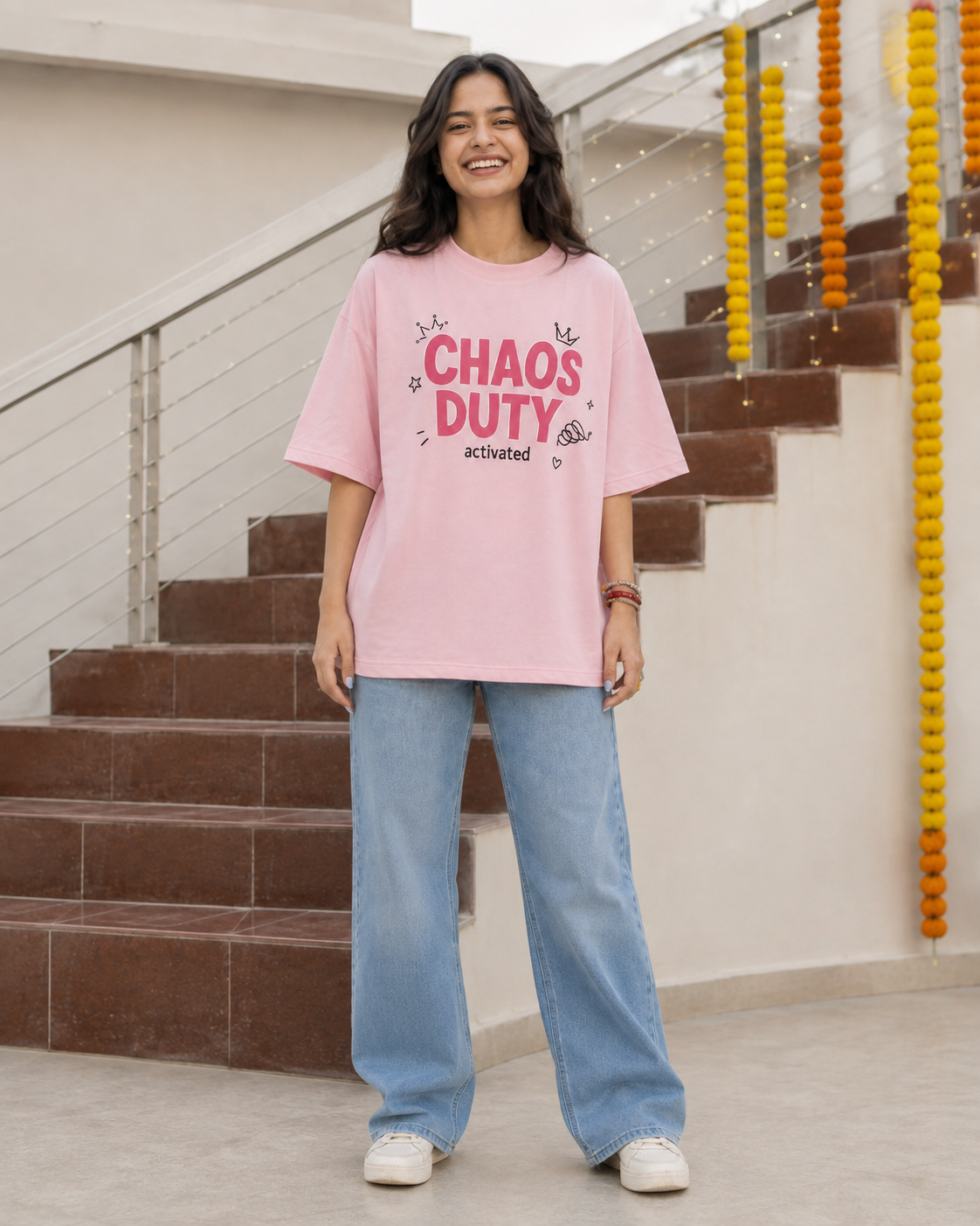 Rakhi Duty / Chaos Duty Personalised Unisex T-Shirt - Oversized - Baby Pink - product gallery