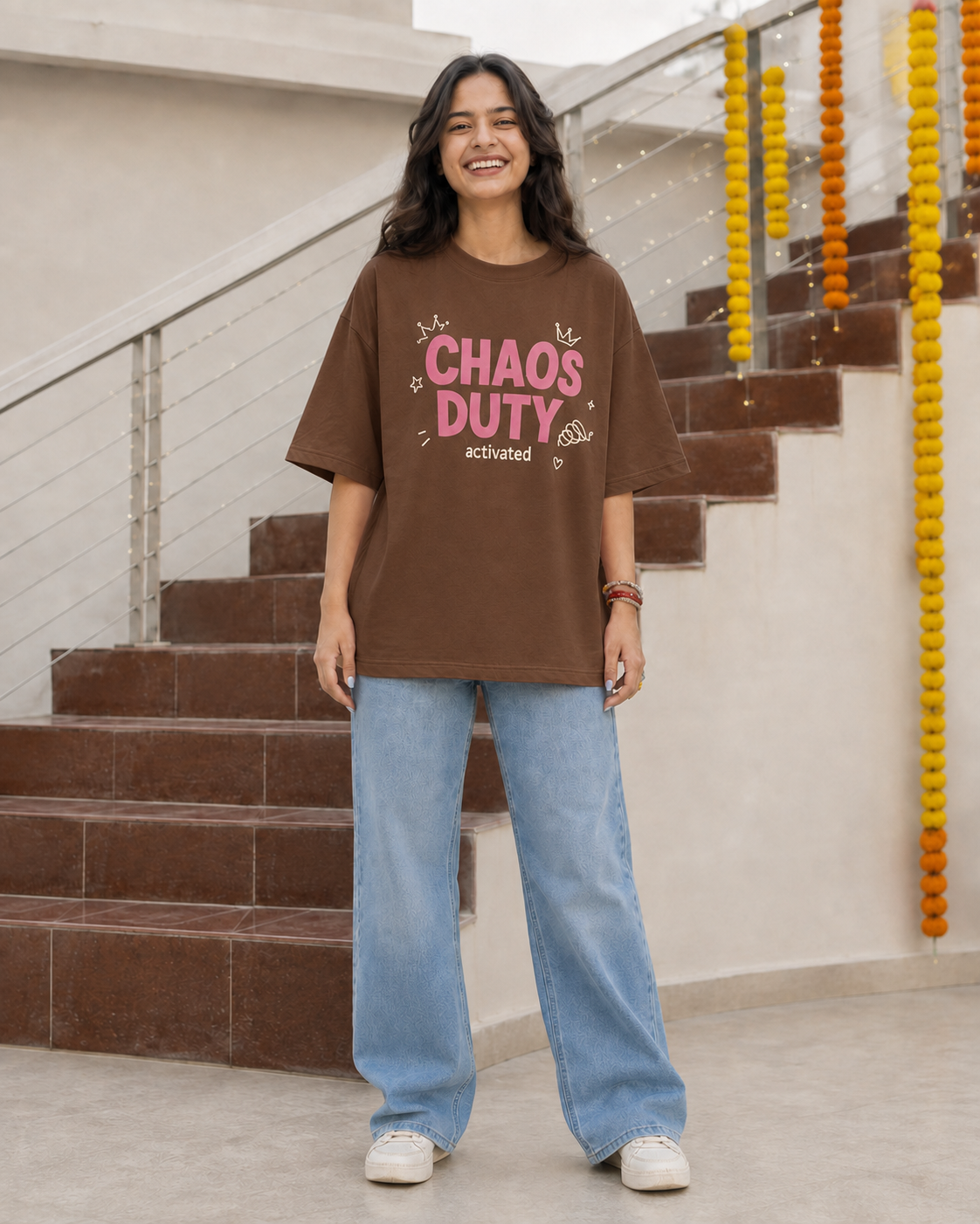 Rakhi Duty / Chaos Duty Personalised Unisex T-Shirt - Oversized - Coffee Brown - product gallery