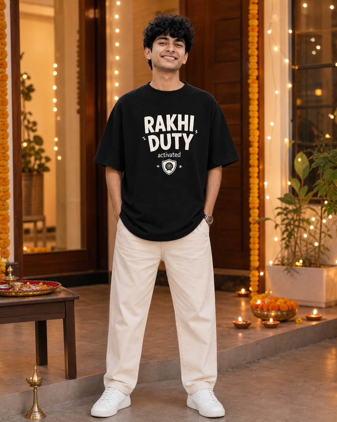 Rakhi Duty / Chaos Duty Personalised Unisex T-Shirt - Oversized - Royal Blue & Black & Blue - product gallery