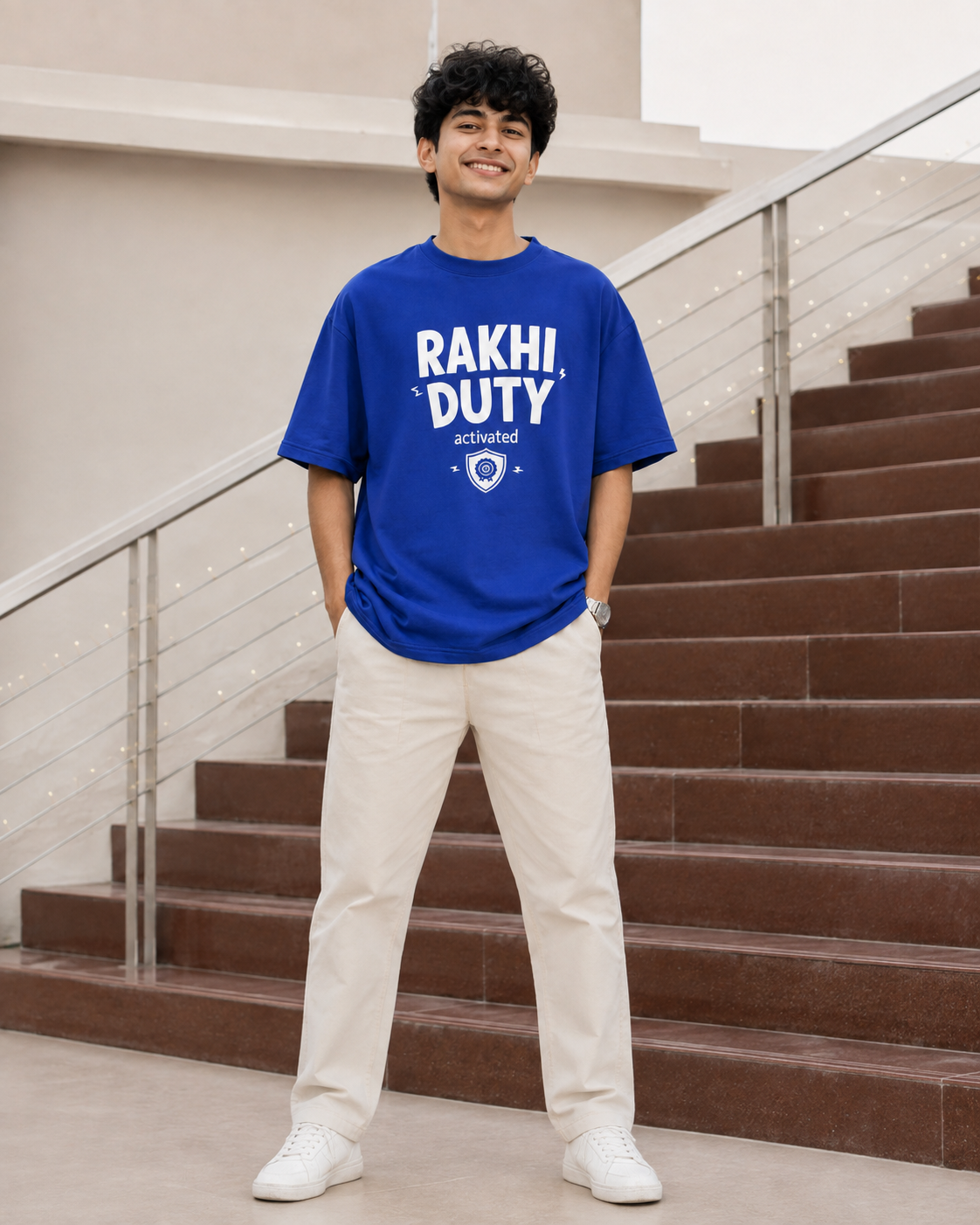 Rakhi Duty / Chaos Duty Personalised Unisex T-Shirt - Oversized - Royal Blue & Blue - product gallery
