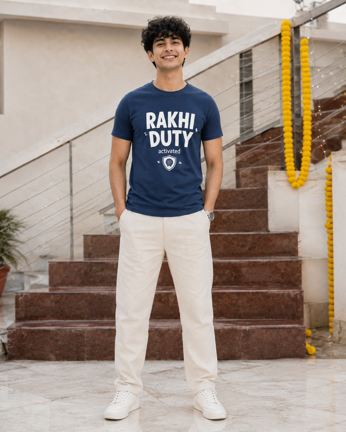Rakhi Duty / Chaos Duty Personalised Unisex T-Shirt - Regular Fit - Navy Blue & Blue - product gallery
