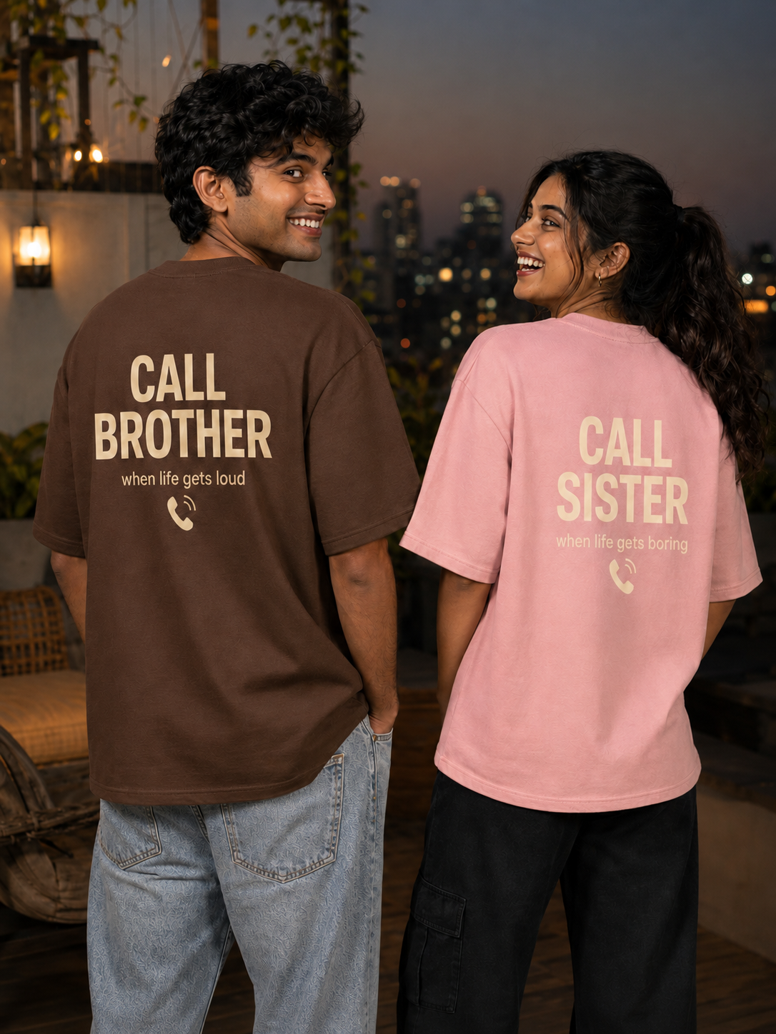 Speed Dial - Call Brother / Call Sister Personalised Unisex T-Shirt - Oversized - product gallery