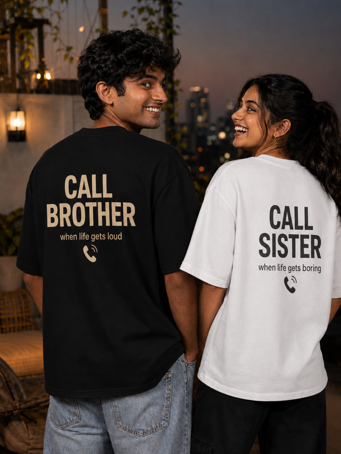 Speed Dial - Call Brother / Call Sister Personalised Unisex T-Shirt - Oversized - product gallery