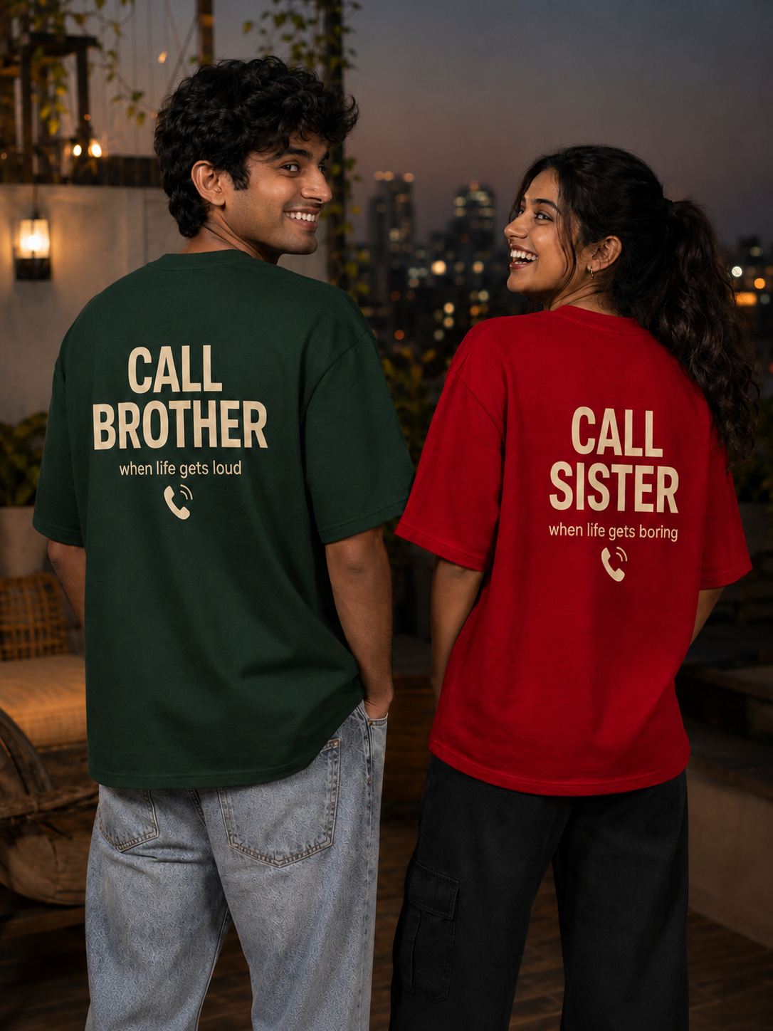 Speed Dial - Call Brother / Call Sister Personalised Unisex T-Shirt - Oversized - product gallery
