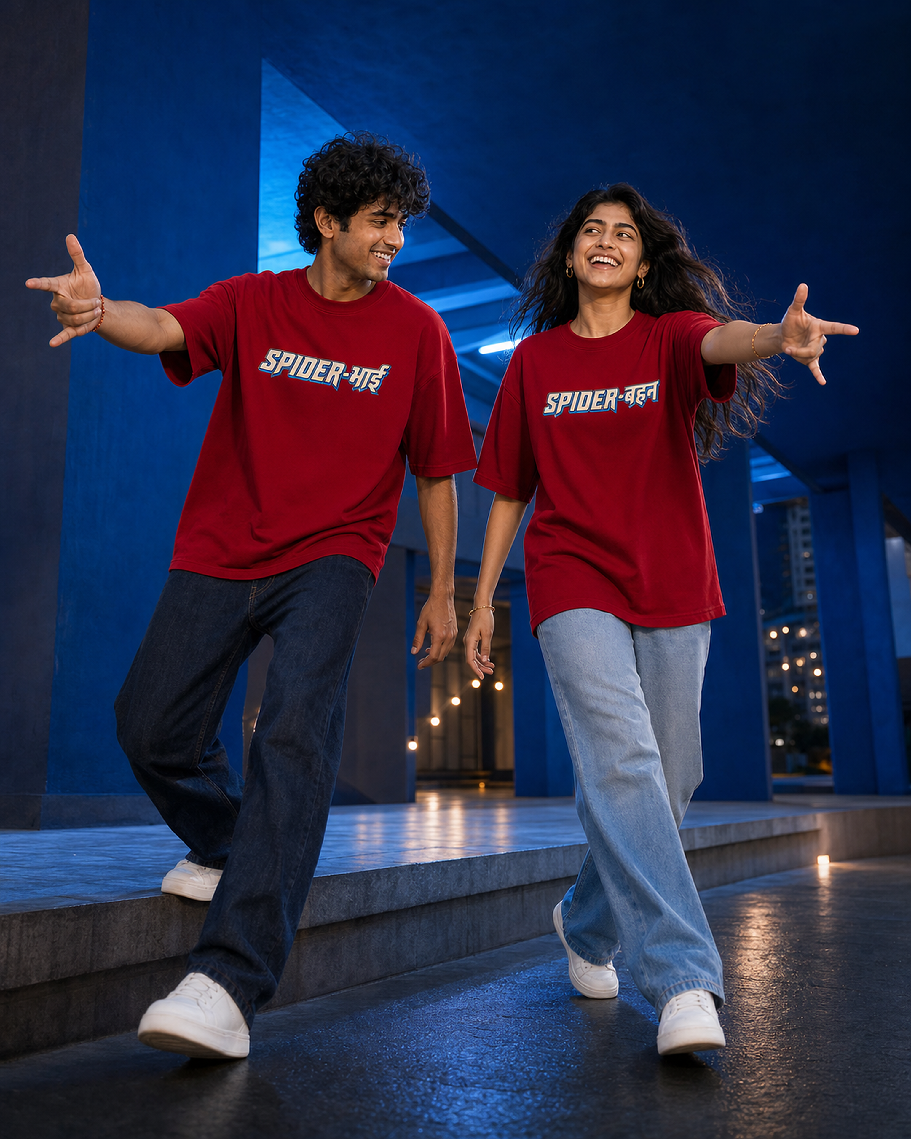 Spider Bhai (भाई) / Spider Behen (बहन) Personalised Unisex T-Shirt - Oversized - Red - product gallery