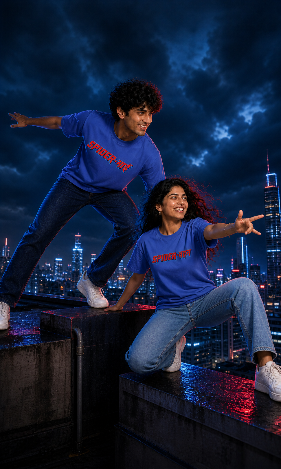 Spider Bhai (भाई) / Spider Behen (बहन) Personalised Unisex T-Shirt - Regular Fit - Blue - product gallery