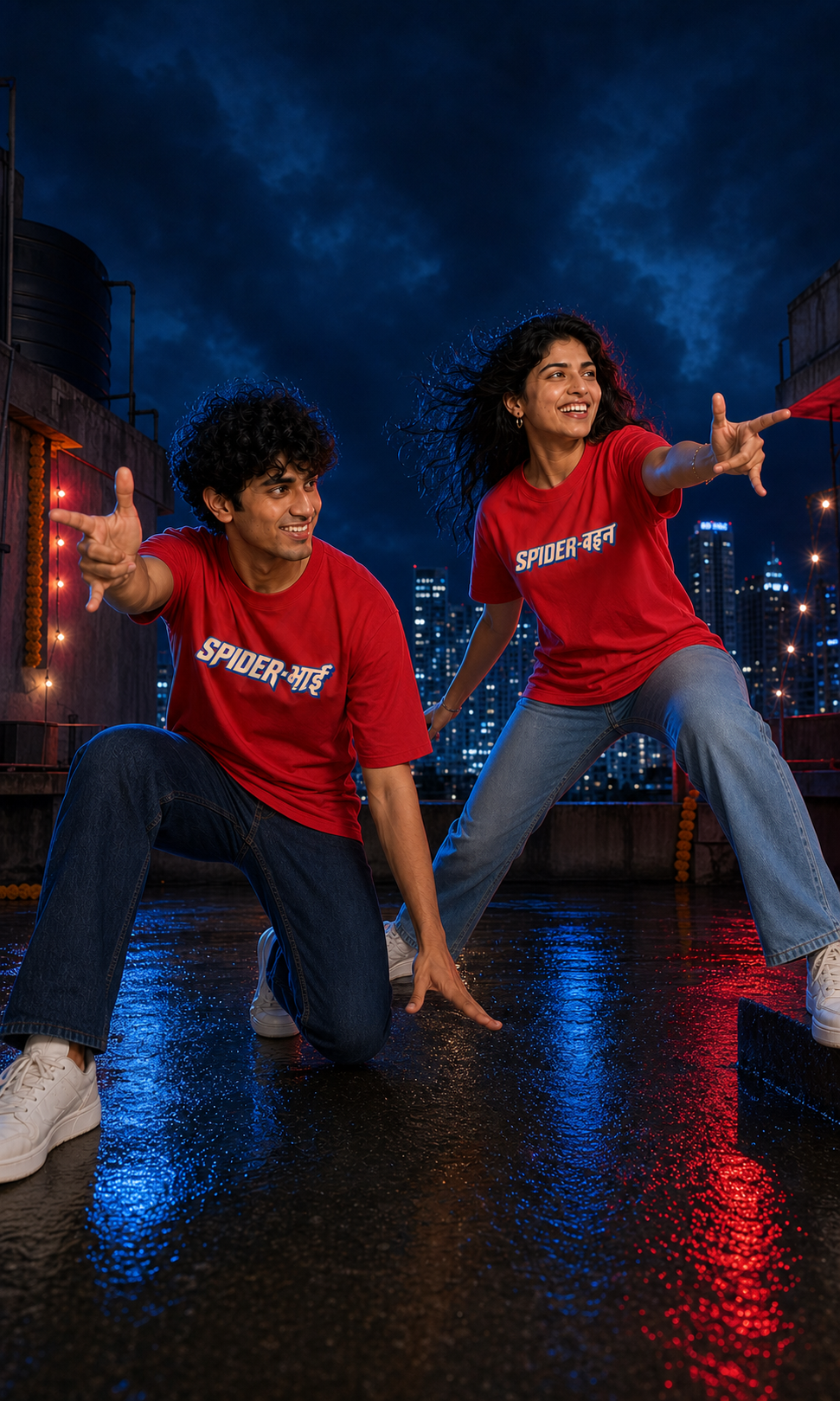 Spider Bhai (भाई) / Spider Behen (बहन) Personalised Unisex T-Shirt - Regular Fit - Red - product gallery