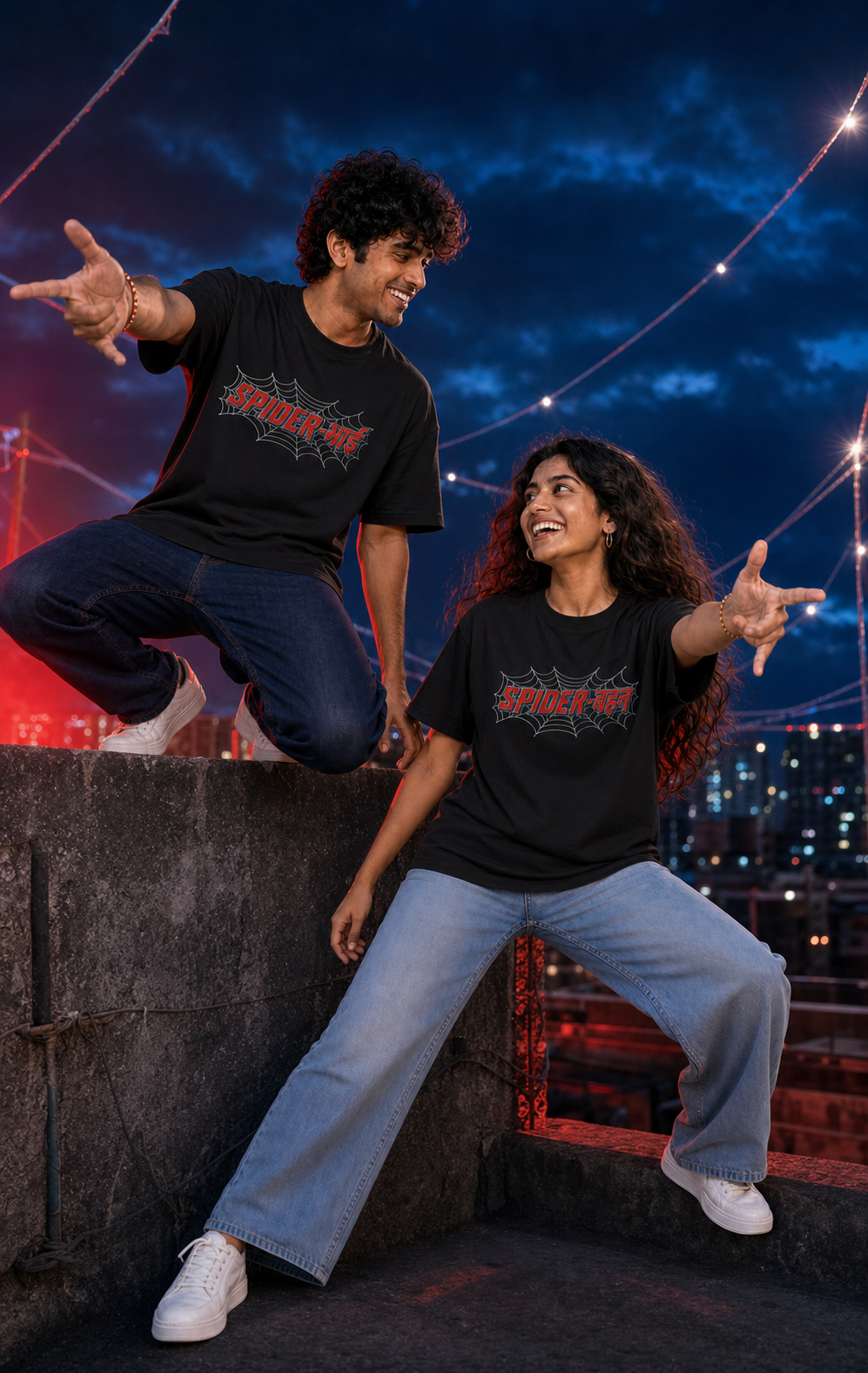 Spider Bhai (भाई) / Spider Behen (बहन) - Caught in the Web Personalised Unisex T-Shirt - Regular Fit - Black - product gallery