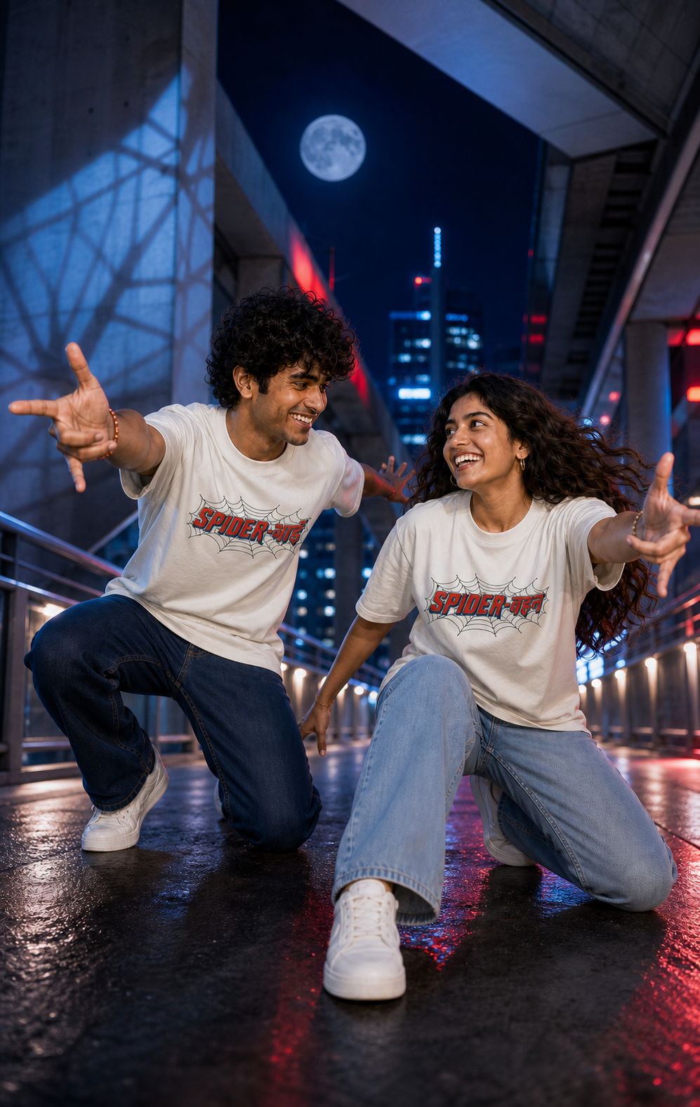 Spider Bhai (भाई) / Spider Behen (बहन) - Caught in the Web Personalised Unisex T-Shirt - Regular Fit - White - product gallery