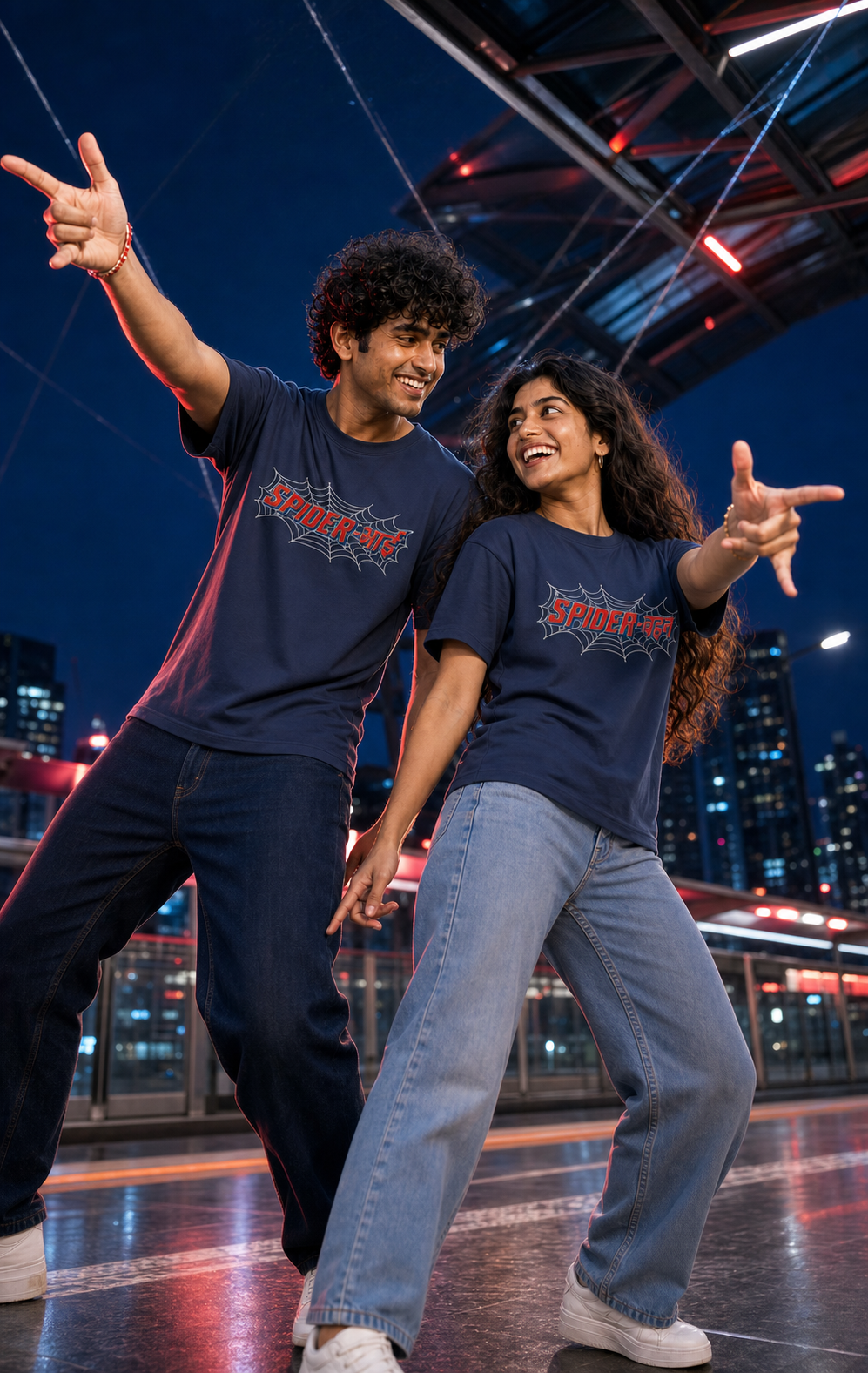 Spider Bhai (भाई) / Spider Behen (बहन) - Caught in the Web Personalised Unisex T-Shirt - Regular Fit - Blue - product gallery