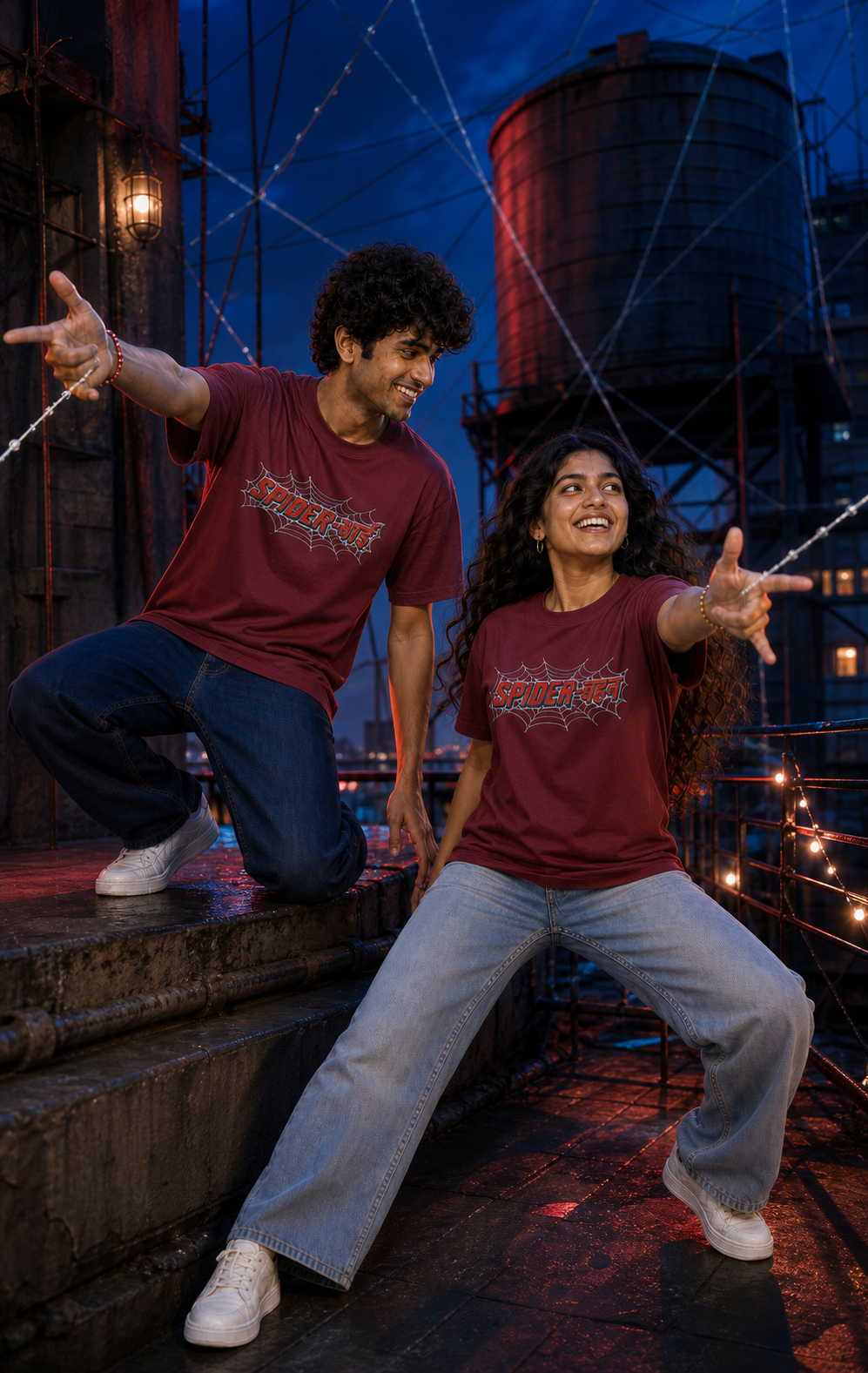Spider Bhai (भाई) / Spider Behen (बहन) - Caught in the Web Personalised Unisex T-Shirt - Regular Fit - Maroon - product gallery