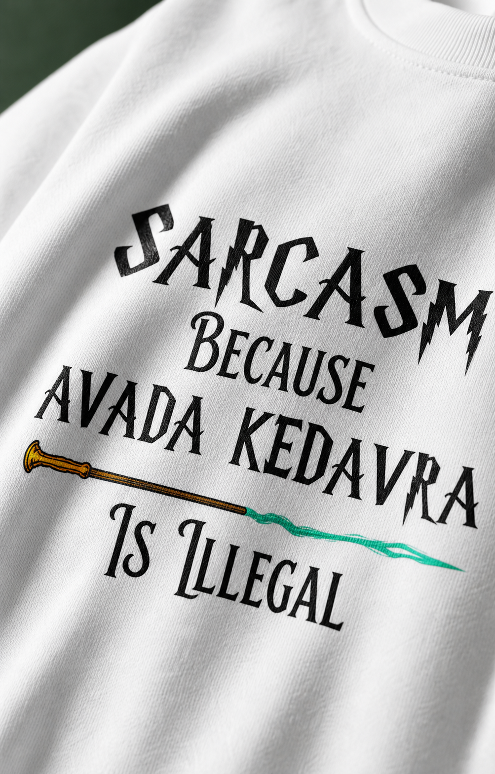 Sarcasm Avada Kedavra Unisex Oversized Tee in white - closeup