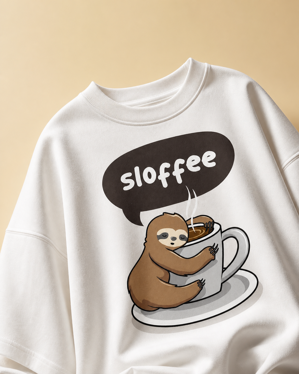 Sloffee Unisex Oversized Tee in white - front