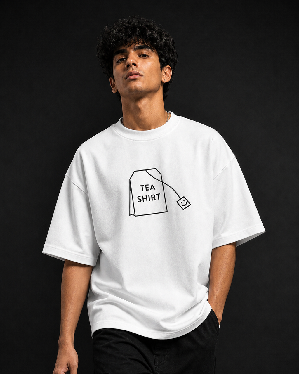 Tea Shirt Unisex Oversized Tee in white - male model