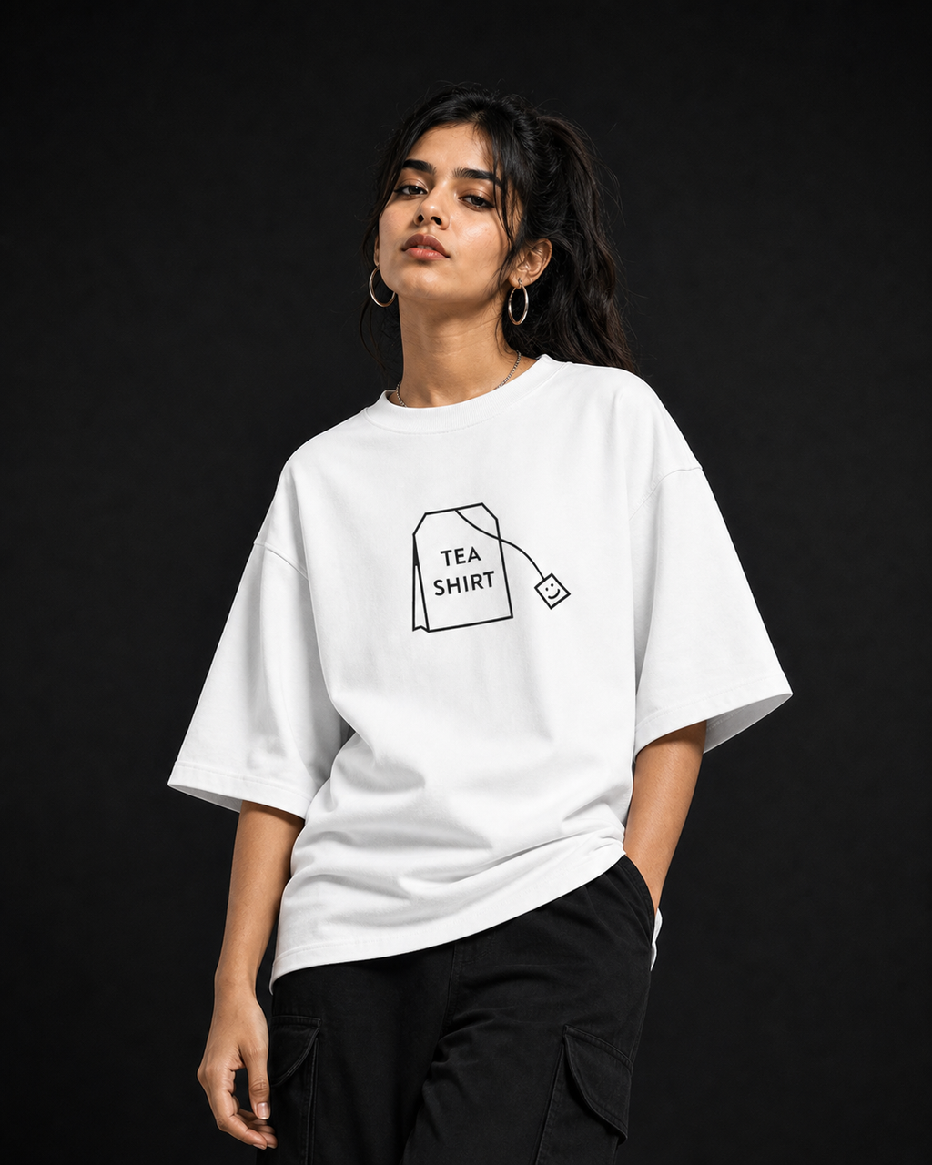 Tea Shirt Unisex Oversized Tee in white - female model