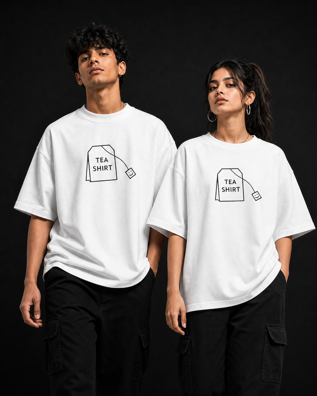 Tea Shirt Unisex Oversized Tee in white - couple