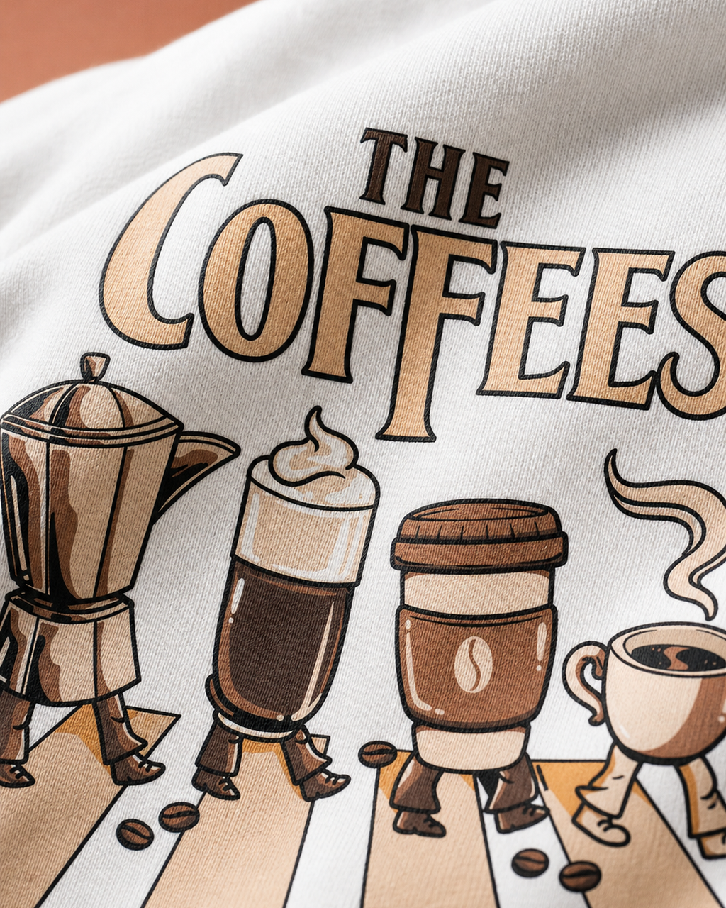 The Coffees Unisex Oversized Tee in white - closeup