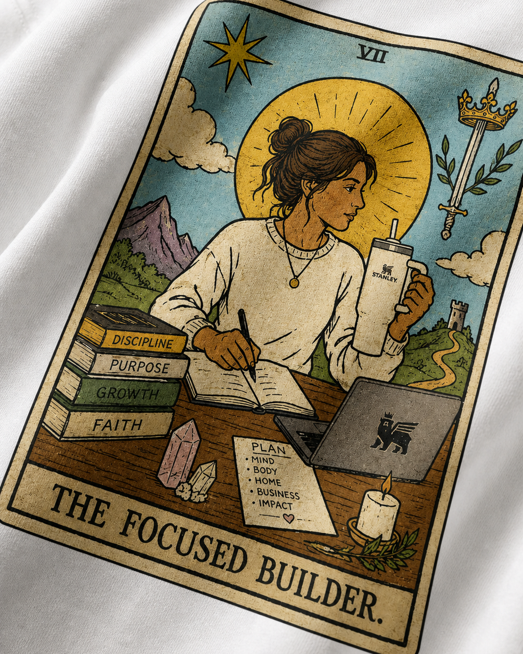 The Focused Builder Unisex Oversized Tee - print close-up