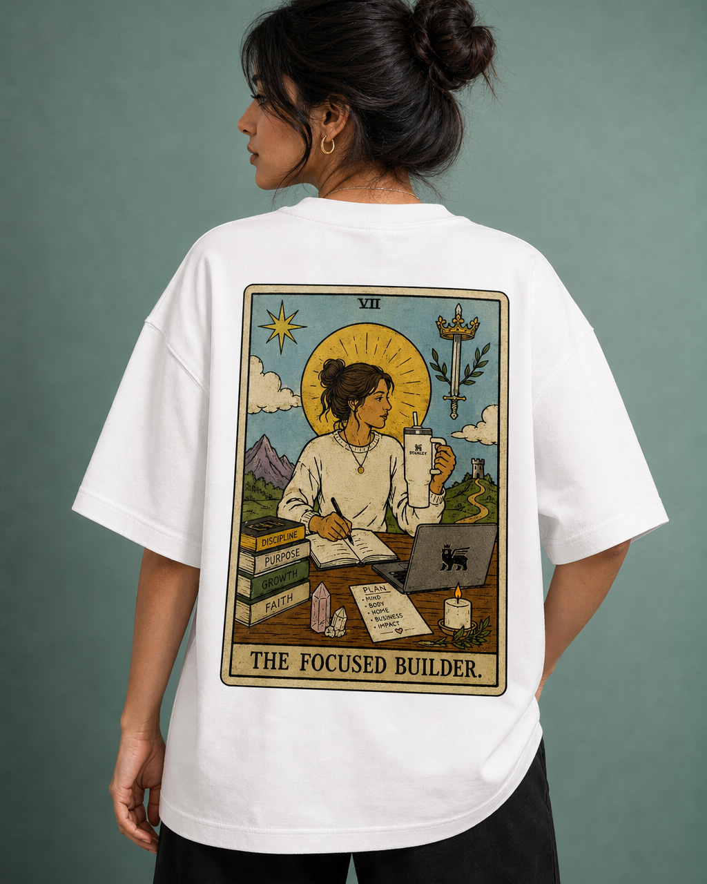 The Focused Builder Unisex Oversized Tee - back view