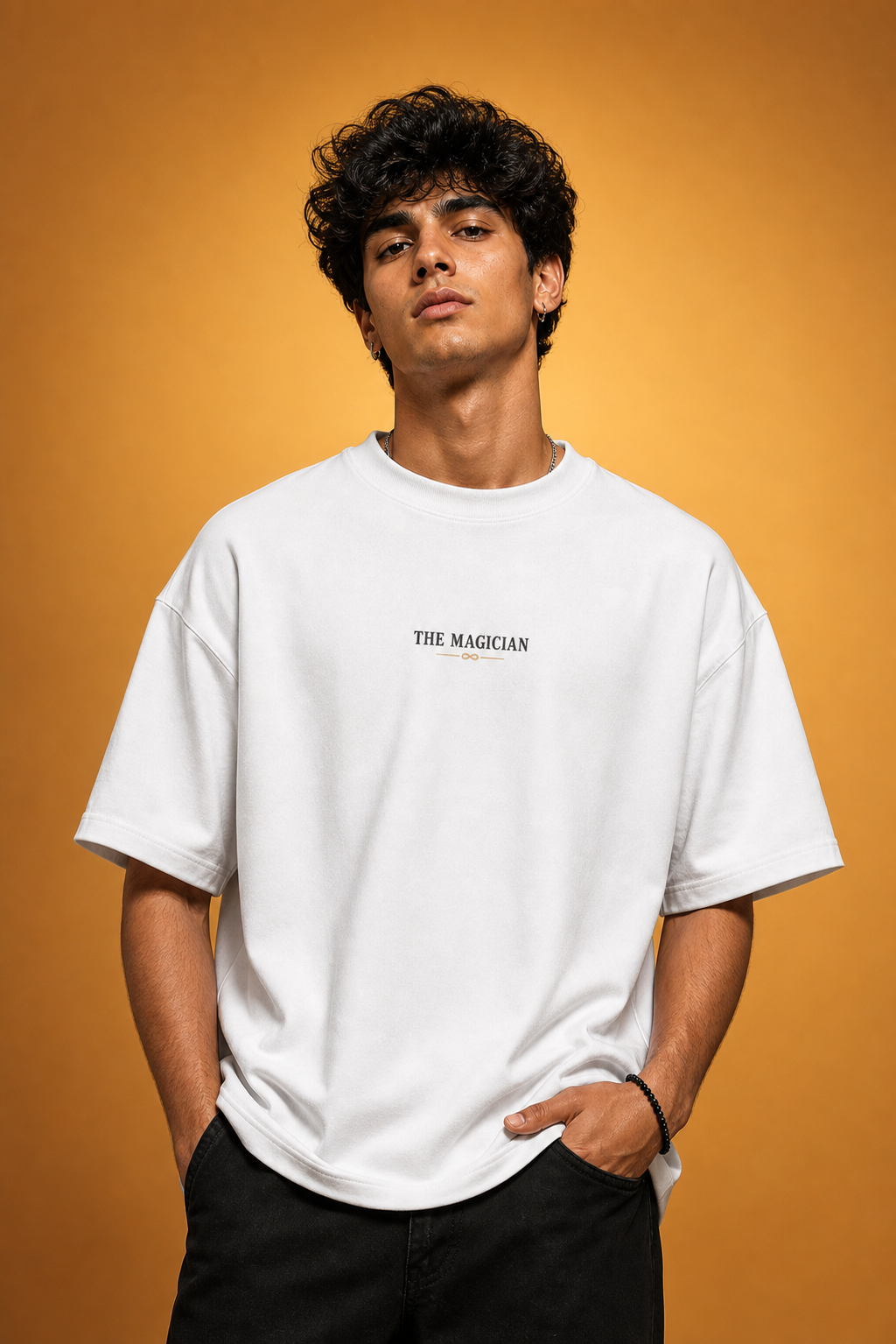 The Magician Unisex Oversized Tee - male model front styling