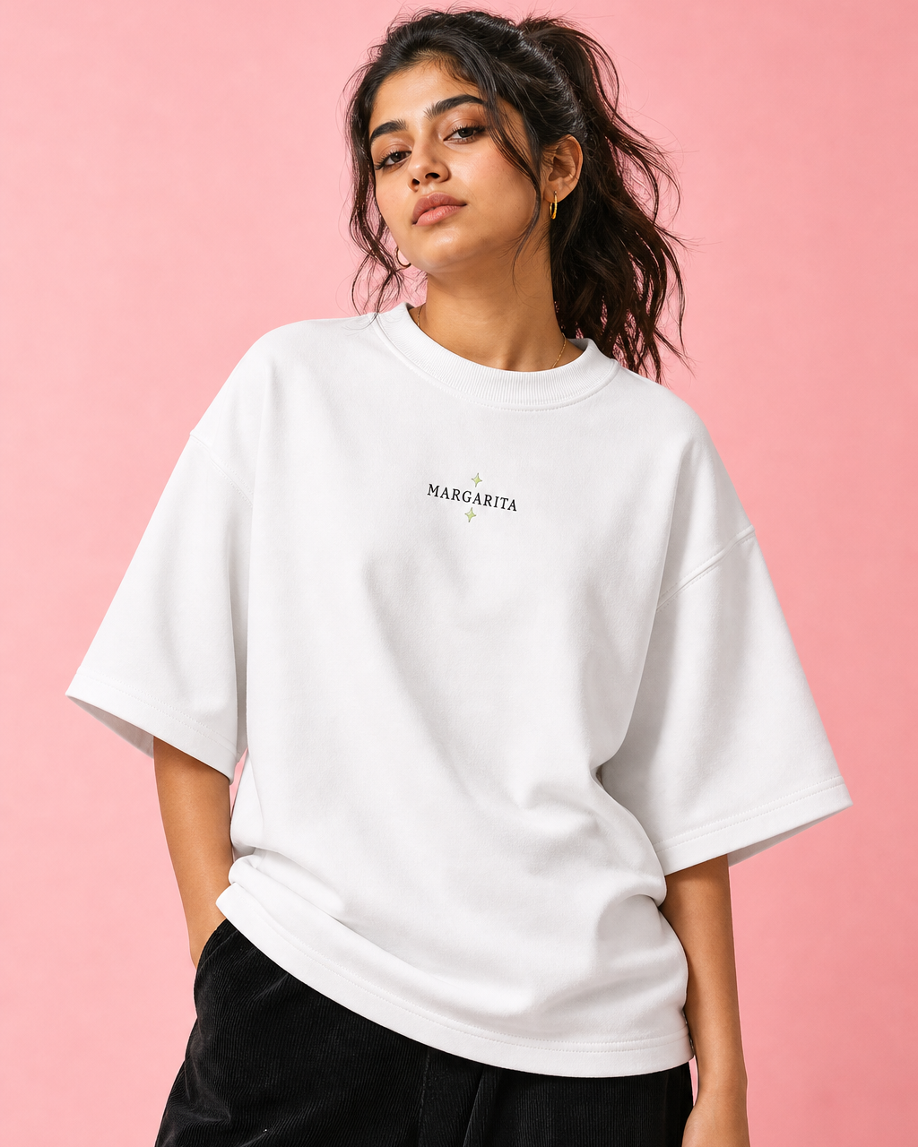 The Margarita Unisex Oversized Tee - female model styling