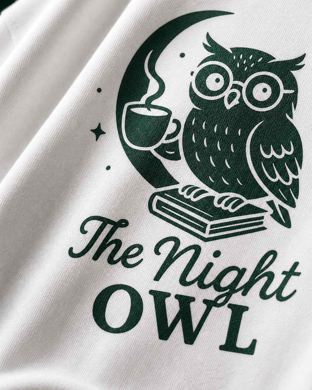 The Night Owl Unisex Oversized Tee in white - closeup