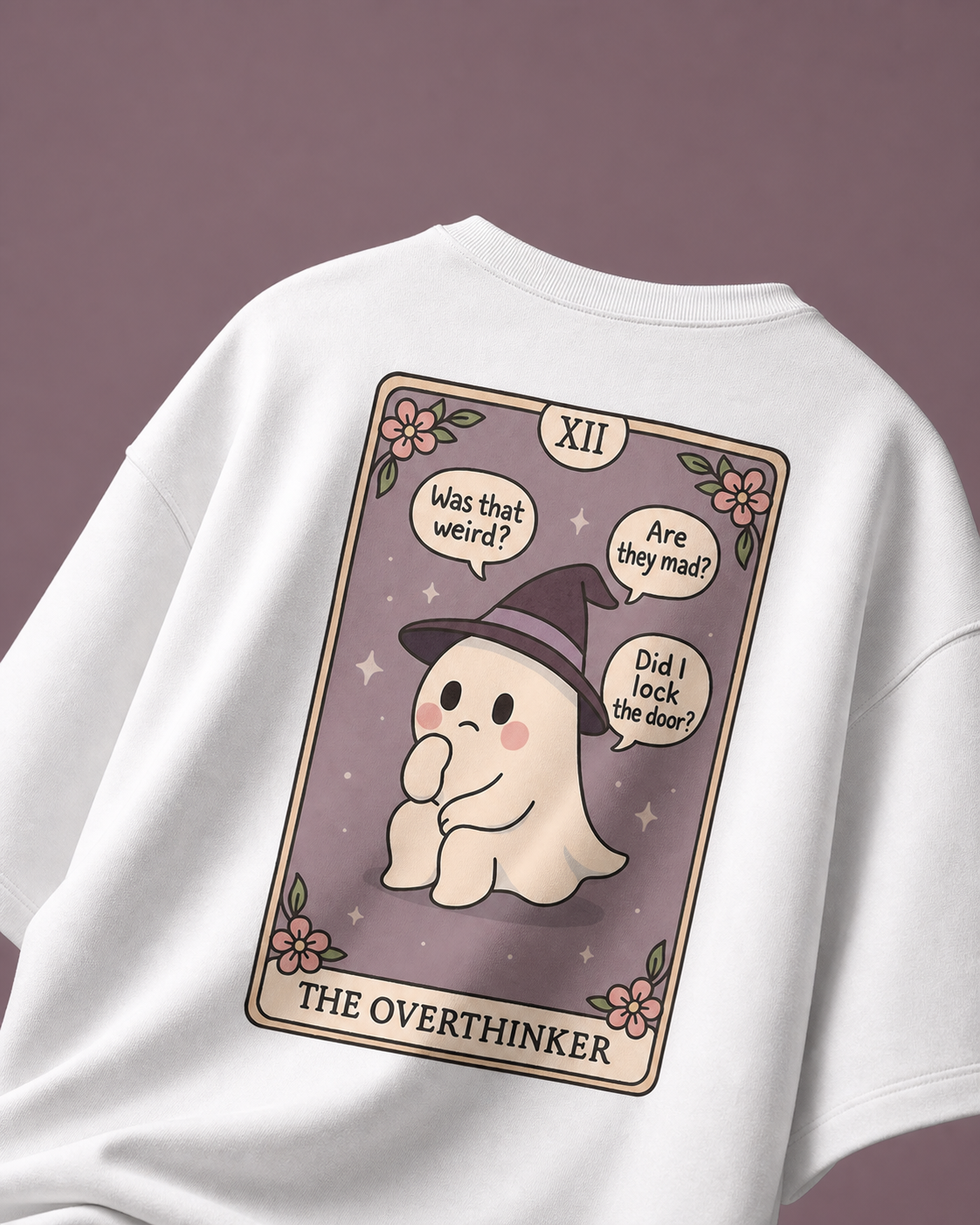 The Overthinker Backprint Unisex Oversized Tee in white - back