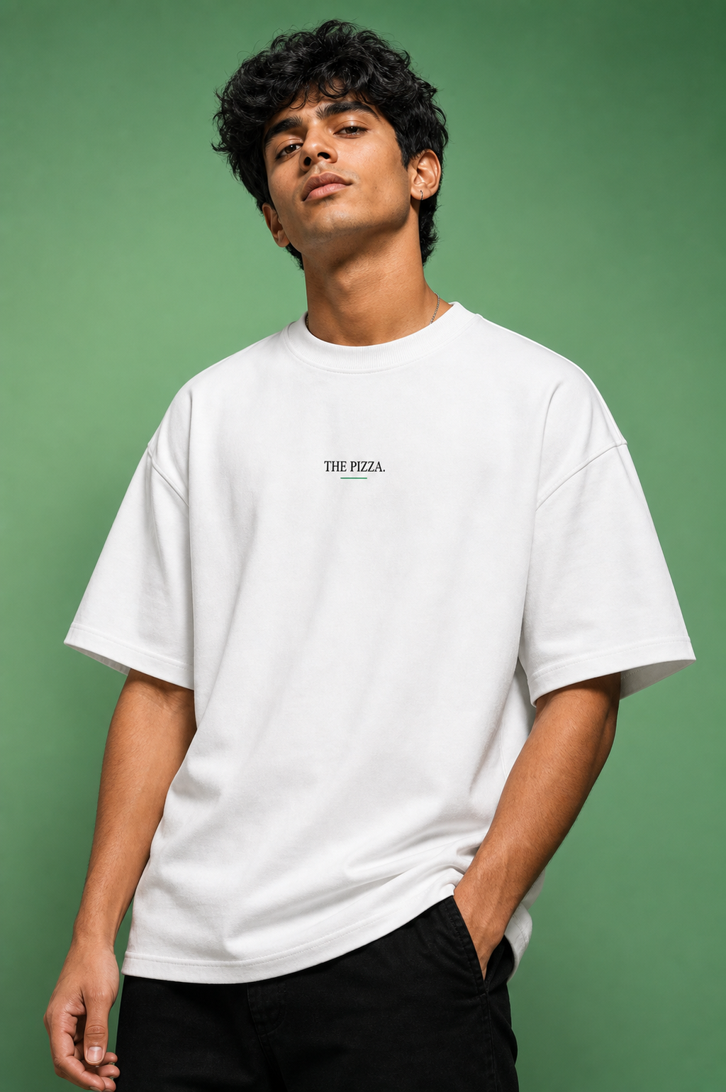 The Pizza Unisex Oversized Tee - male model styling